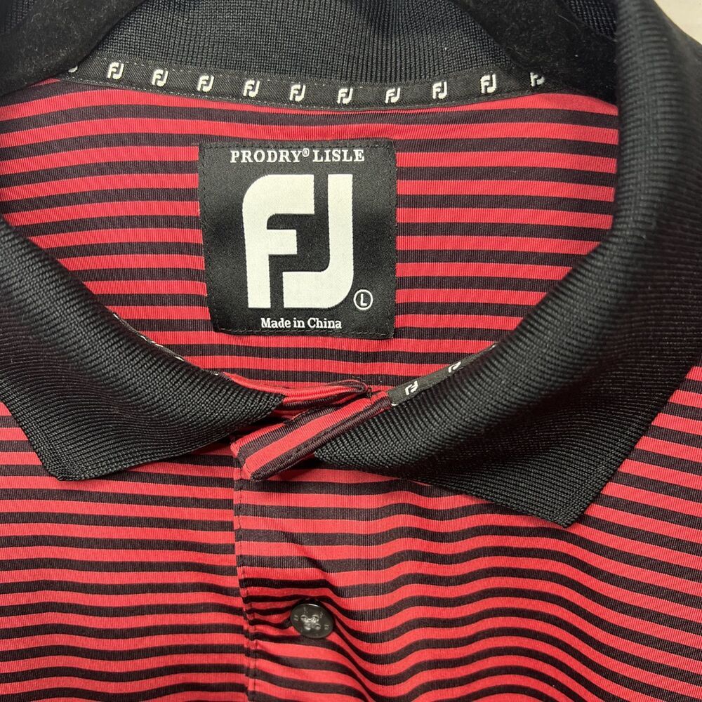 FootJoy Polo Shirt Men's Prodry Lisle Red Black Striped Golf FJ Short Sleeve L